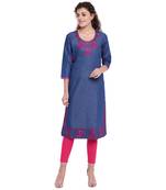 Blue embroidered cotton kurtas-and-kurtis