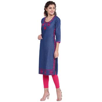 Blue embroidered cotton kurtas-and-kurtis 3