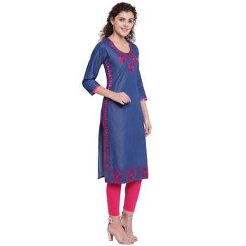 Blue embroidered cotton kurtas-and-kurtis 4