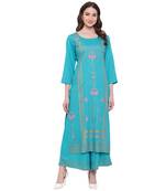 Turquoise printed rayon kurtas-and-kurtis