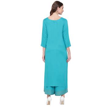 Turquoise printed rayon kurtas-and-kurtis 2