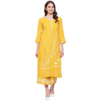 Yellow printed rayon kurtas-and-kurtis 1