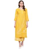 Yellow printed rayon kurtas-and-kurtis