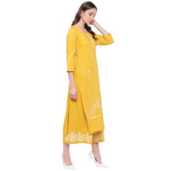 Yellow printed rayon kurtas-and-kurtis 4