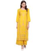Yellow printed rayon kurtas-and-kurtis