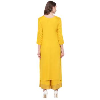 Yellow printed rayon kurtas-and-kurtis 2