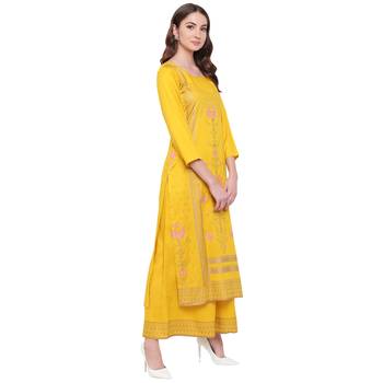 Yellow printed rayon kurtas-and-kurtis 4