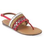 SOLE HEAD Red Flat Sandal 