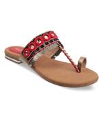 SOLE HEAD Red Flat Women Sandal