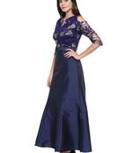 Navy blue embroidered silk blend maxi-dresses