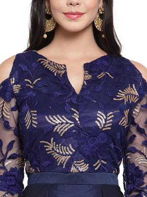 Navy blue embroidered silk blend maxi-dresses 3