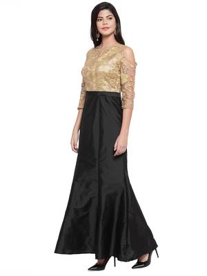 Black embroidered silk blend maxi-dresses 1