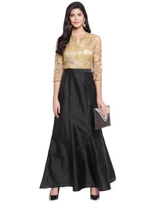 Black embroidered silk blend maxi-dresses 4