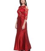Maroon embroidered silk blend maxi-dresses