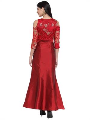 Maroon embroidered silk blend maxi-dresses 2