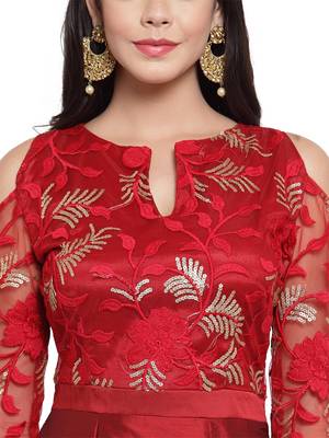 Maroon embroidered silk blend maxi-dresses 3
