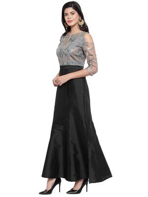 Black embroidered silk blend maxi-dresses 1