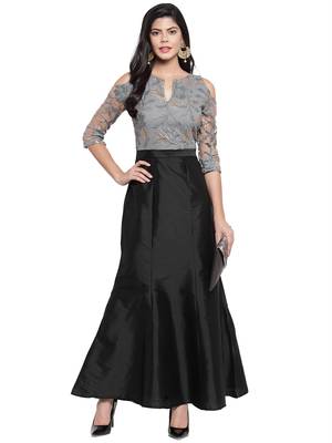 Black embroidered silk blend maxi-dresses 4