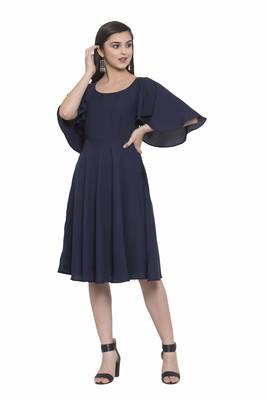 Navy blue plain crepe short-dresses 1