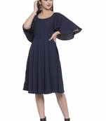 Navy blue plain crepe short-dresses