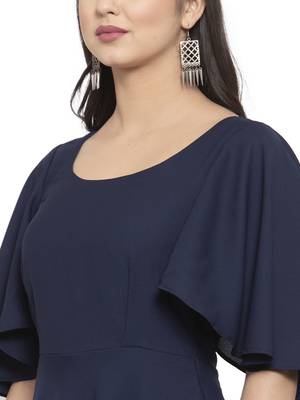Navy blue plain crepe short-dresses 4