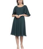 Green plain crepe short-dresses