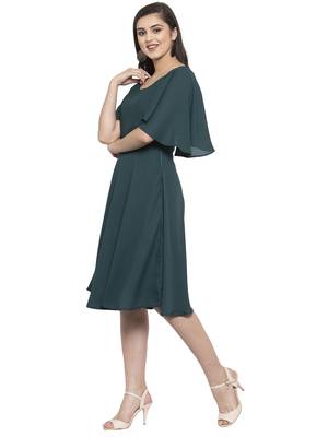 Green plain crepe short-dresses 2
