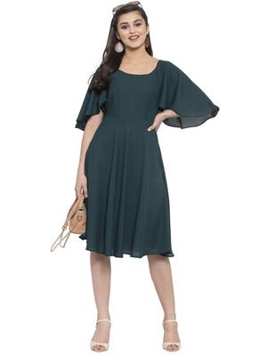 Green plain crepe short-dresses 5