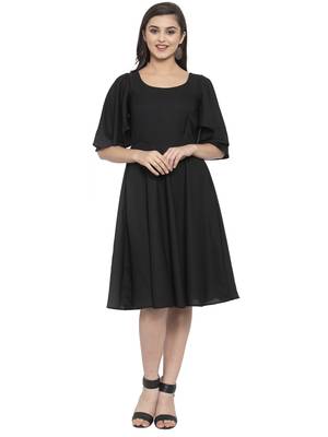 Black plain crepe short-dresses 1