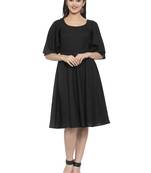 Black plain crepe short-dresses