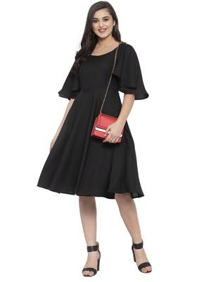 Black plain crepe short-dresses 5