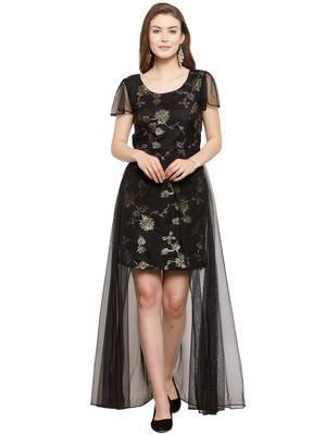 Black plain net maxi-dresses 1
