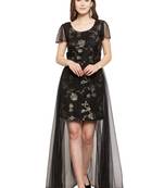 Black plain net maxi-dresses