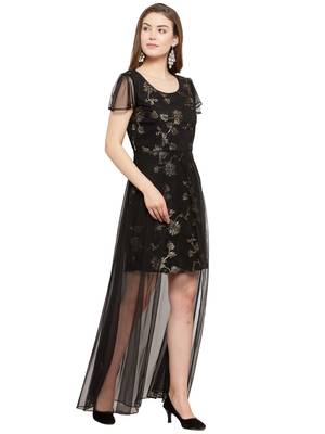Black plain net maxi-dresses 2