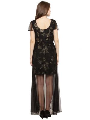Black plain net maxi-dresses 3