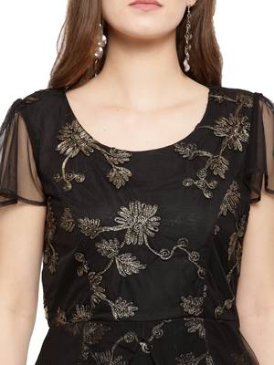 Black plain net maxi-dresses 4