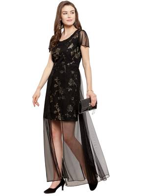 Black plain net maxi-dresses 5