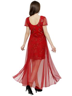 Maroon embroidered net maxi-dresses 3