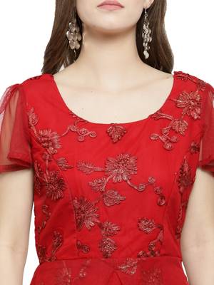Maroon embroidered net maxi-dresses 4