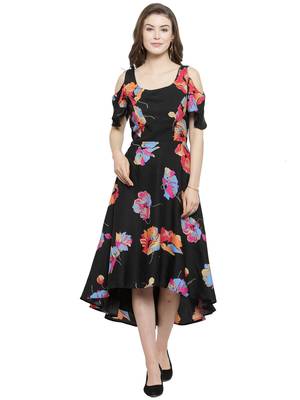 Black plain crepe short-dresses 1
