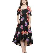 Black plain crepe short-dresses