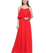 Red plain georgette short-dresses