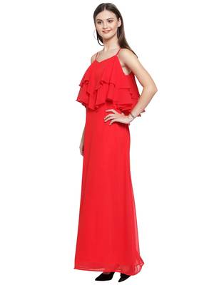 Red plain georgette short-dresses 2