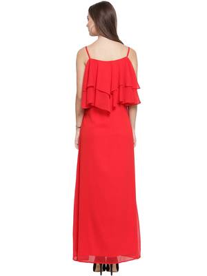 Red plain georgette short-dresses 3