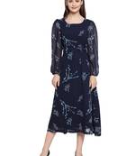 Navy blue plain georgette short-dresses