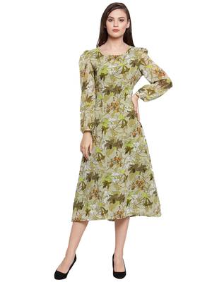 Olive plain georgette short-dresses 1