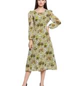 Olive plain georgette short-dresses