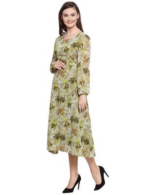 Olive plain georgette short-dresses 2