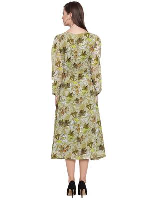 Olive plain georgette short-dresses 3