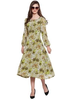 Olive plain georgette short-dresses 4